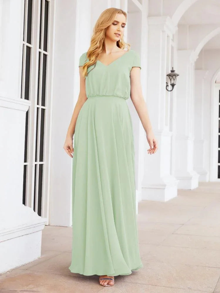 Robes de demoiselle d'honneur Numbersea à col en V, manches courtes longues, robes de bal et de soirée formelles 28071