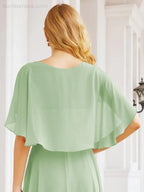 Numbersea Bridesmaid Dresses for Wedding Formal Evening Party Prom Gown with Cape 28050