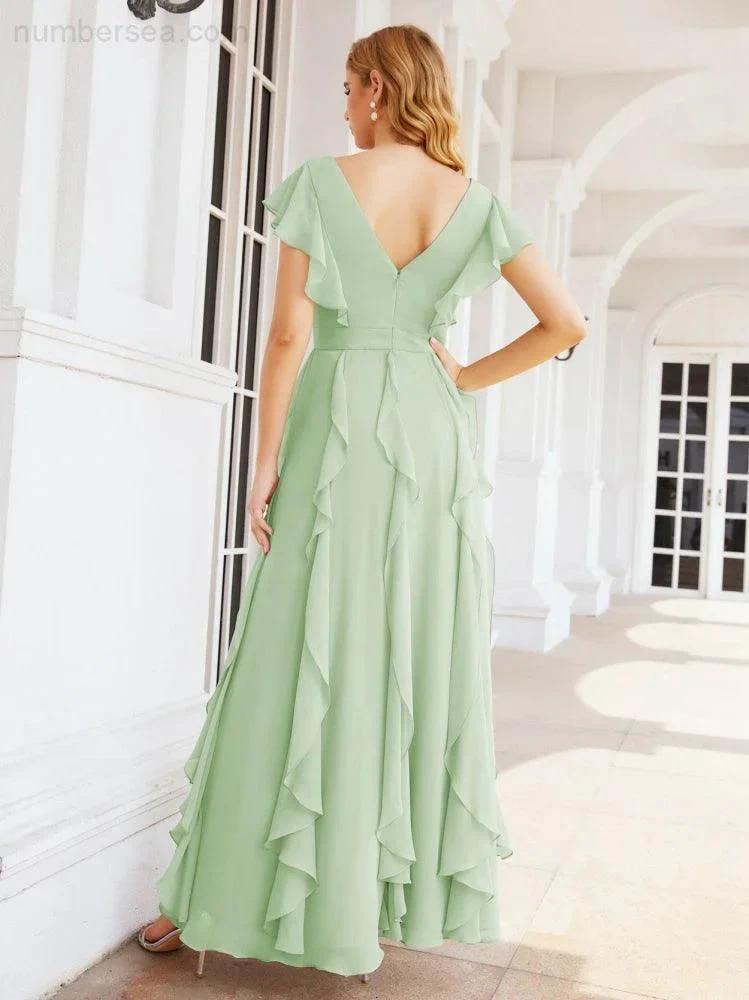 Ruffled Bridesmaid Dresses with Sleeves Long Formal Party Dress 28041 by numbersea