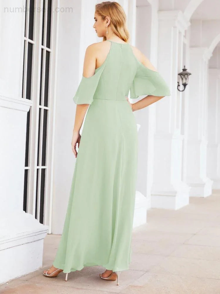 Abiti da damigella d'onore Numbersea con spalle scoperte, linea a trapezio, lunghi abiti da sera formali 28074