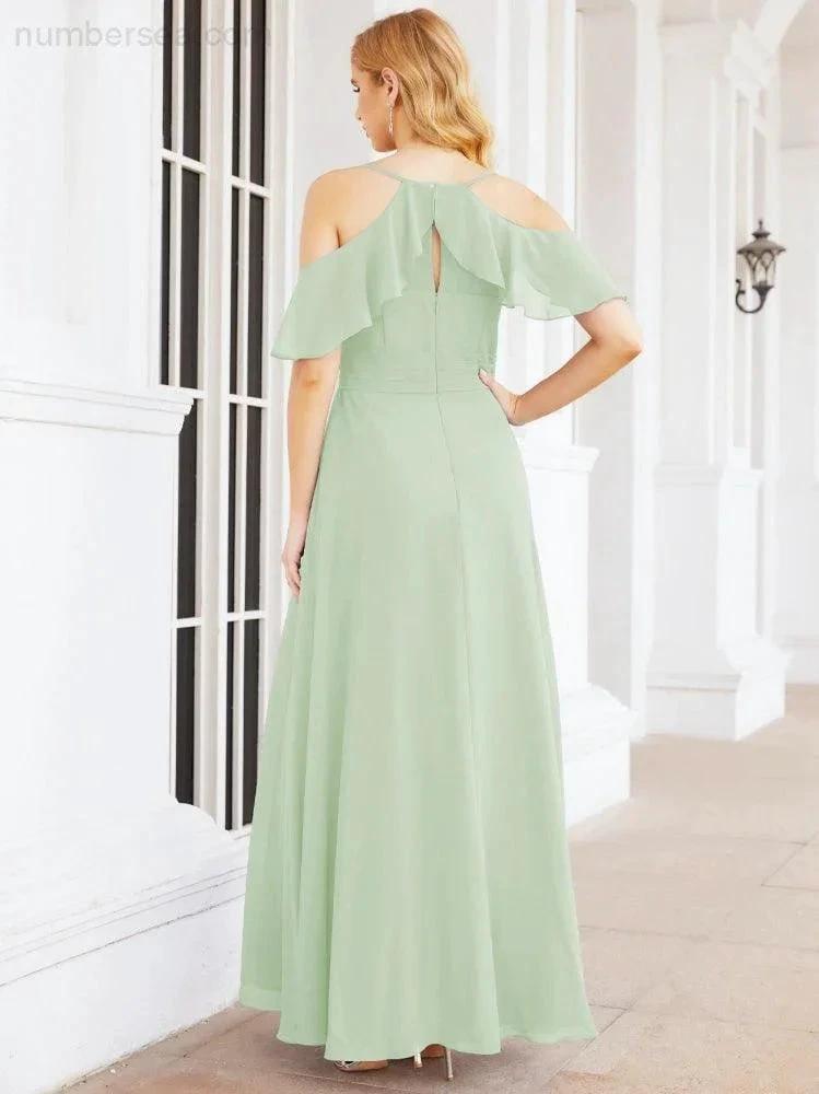 Numbersea Cold Shoulder Long Bridesmaid Dresses Side Slit Formal Prom Gowns Party Wedding 28070 by numbersea