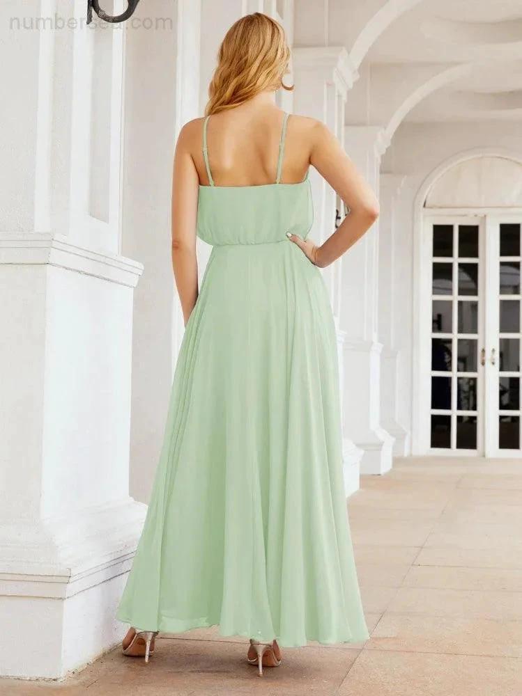 Numbersea Halter Long Bridesmaid Dresses Formal A line Juniors Dress 28029 by numbersea