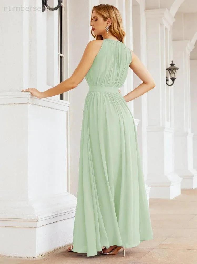 Numbersea Halter Bridesmaid Dress Empire Waist Formal Evening Prom Gown for Mother of The Bride 28030 by numbersea
