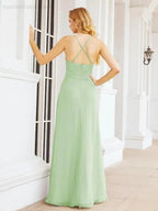 Numbersea Halter Bridesmaid Dresses with Pockets Sleeveless Formal Evening Party Prom Gowns 28055 by numbersea