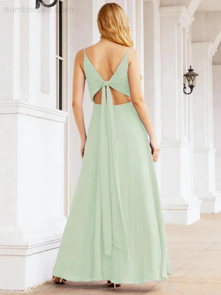 Numbersea Spaghetti Strap Bridesmaid Dresses V Neck Butterfly Back Fromal Evening Party Prom Gown 28036 by numbersea