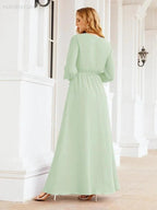 Sunnderly Women's Chiffon Bridesmaid Dress A line Long Sleeves Formal Evening Prom Gown for Wedding Guest SY28032 by numbersea