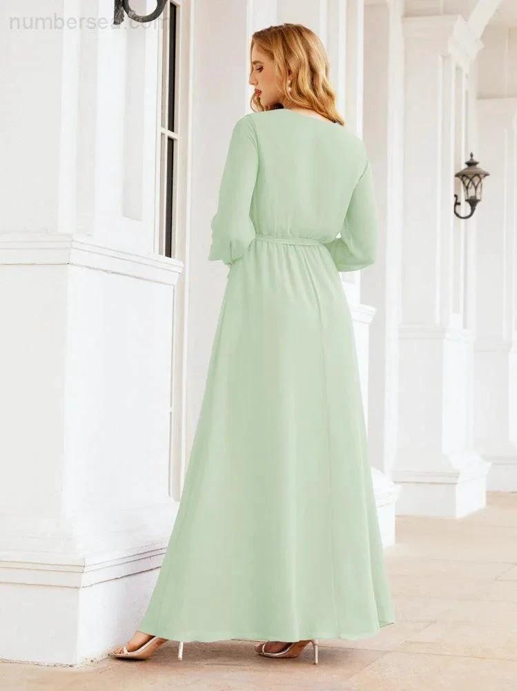 Sunnderly Women's Chiffon Bridesmaid Dress A line Long Sleeves Formal Evening Prom Gown for Wedding Guest SY28032 by numbersea