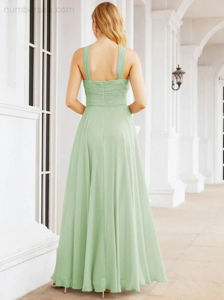 Numbersea Abiti da damigella incrociati con collo all'americana per festa, matrimonio, sera, ballo di fine anno, abiti lunghi da ballo 28053