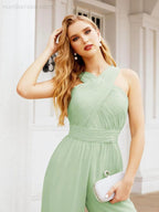 Numbersea Crisscross Neck Jumpsuit Formal Evening Dress Long Bridesmaid Dresses Bell-bottomed Pants 28033 by numbersea