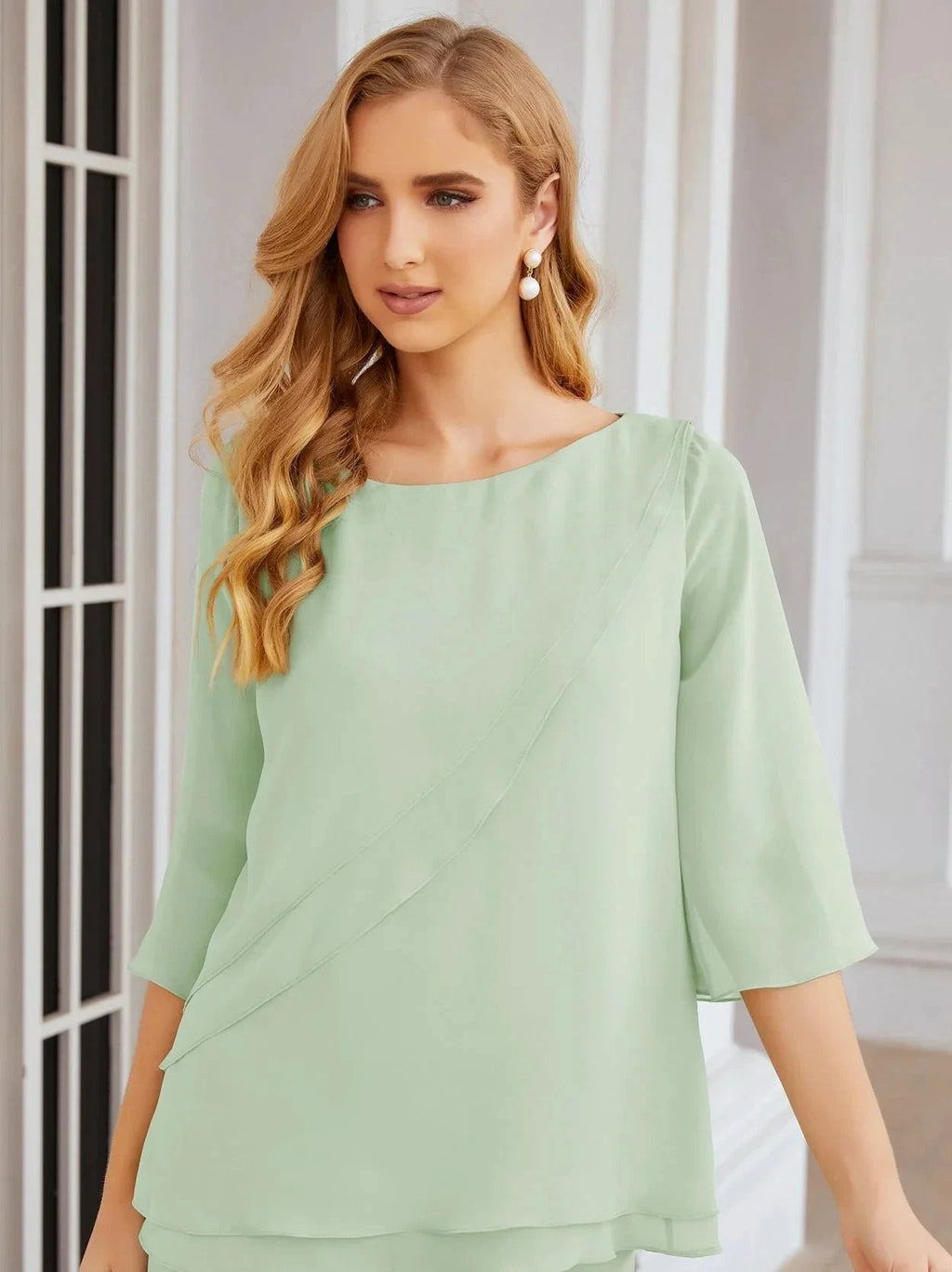 Sunnderly Elegant 2 Piece Mother of The Bride Dress Plus Size Pant Suits Ruffle Layers Sliver Housecoat SY28064 by numbersea