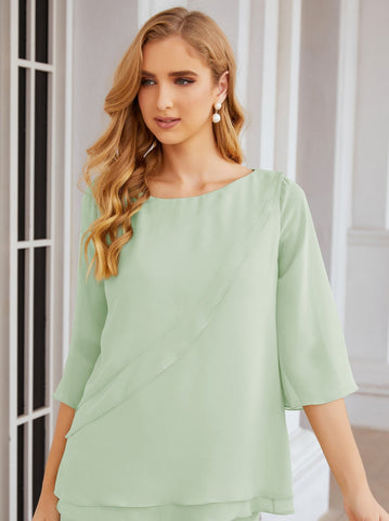 Sunnderly Elegant 2 Piece Mother of The Bride Dress Plus Size Pant Suits Ruffle Layers Sliver Housecoat SY28064