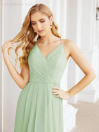 Numbersea Spaghetti Strap Bridesmaid Dresses V-Neck Long A-Line Formal Prom Gowns 28063 by numbersea