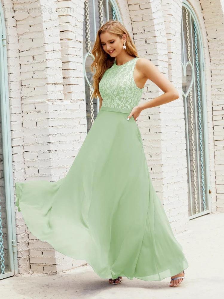 Lace Bridesmaid Dress Floor Length Evening Gowns with Pockets 28017 by numbersea