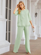 Sunnderly Elegant 2 Piece Mother of The Bride Dress Plus Size Pant Suits Ruffle Layers Sliver Housecoat SY28064 by numbersea