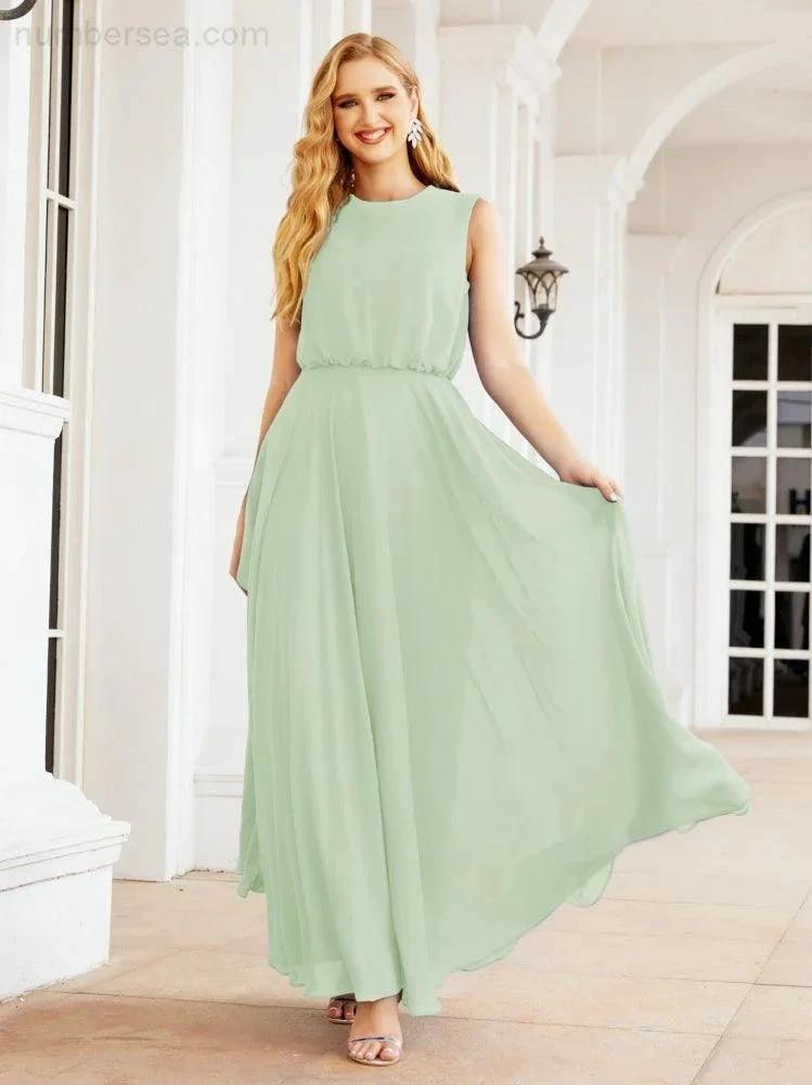 Numbersea Sleeveless Long Bridesmaid Dress A line Formal Evening Prom Gown 28025
