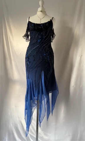 Lujoso vestido de noche de gasa azul marino con cuentas, vestido formal para fiesta de graduación Y7529