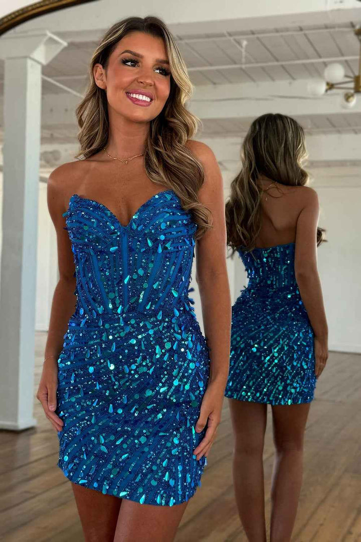 Sparkly Gold Mermaid Sequins Sweetheart Long Corset Prom Dress with Slit