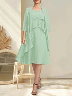 A-line Scoop Knee-Length Chiffon Mother of the Bride Dress With Beading by Dreamylily