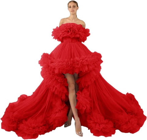 Rüschen-Tüll-Robe für Schwangerschafts-Fotoshooting, transparent, schulterfrei, Umstandsrobe, schwanger, Babyparty, Abschlussballkleid 