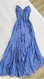 Classy Spaghetti Straps Blue Chiffon Long Prom Dress Party Evening Dress Y7457 by simplepromdress