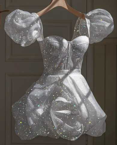 Glitter Sparkle White Homecoming Dress Retro White 22nd Birthday Outfit Dress Y4081
