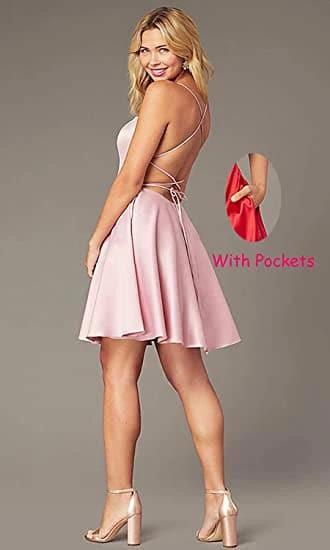 Spaghetti Straps Homecoming Dress Short Satin Puffy Cocktail SYH1 by vivymakudress
