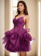 Puffy Ruffle Short Homecoming Dress Tull Tutu Prom Dress V Neck Formal Party Gown by Sunnderly