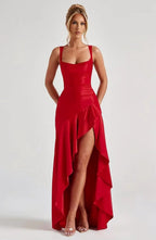 Satin Ruffles Prom Dresses for Teens Hi-Low Aline Cocktail Dresses for Women QA204 by Sunnderly