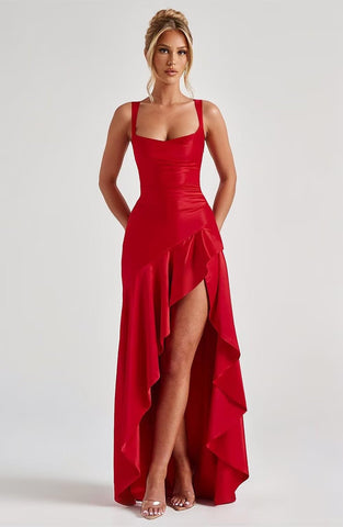 Satin-Rüschen-Ballkleider für Teenager Hi-Low Aline-Cocktailkleider für Frauen QA204 