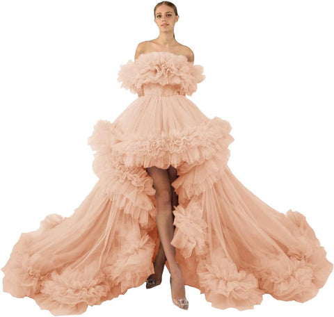 Rüschen-Tüll-Robe für Schwangerschafts-Fotoshooting, transparent, schulterfrei, Umstandsrobe, schwanger, Babyparty, Abschlussballkleid 