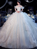 Fairy Romantic Off Shoulder White Wedding Dress Sweep Train Y6878 by simplepromdress
