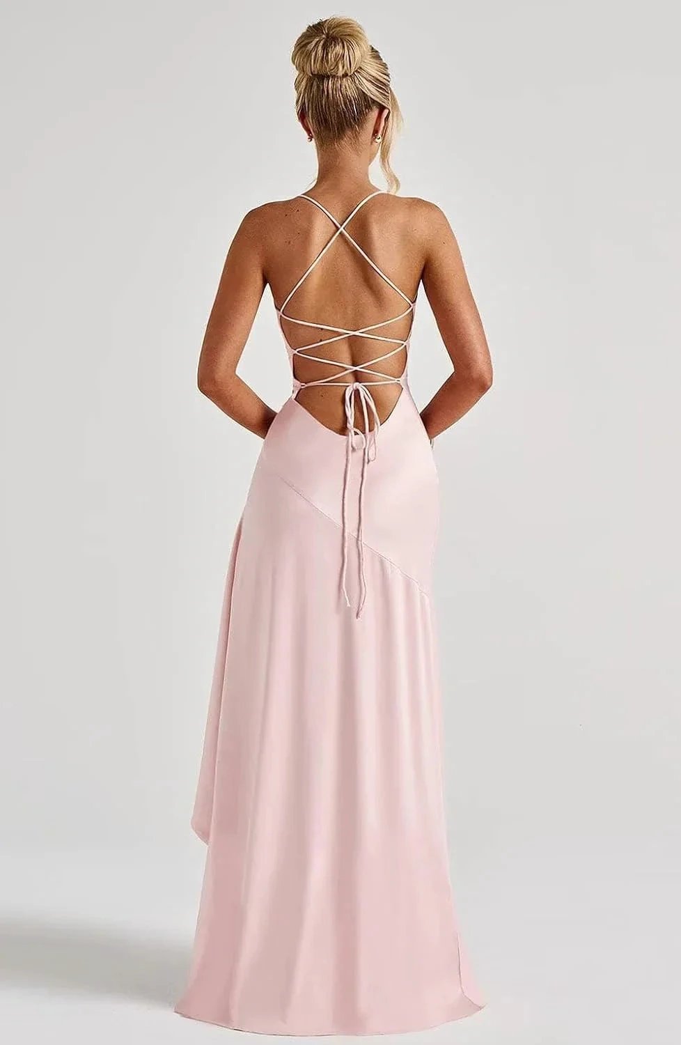 Satin Ruffles Prom Dresses for Teens Hi-Low Aline Cocktail Dresses for Women QA204 by Sunnderly