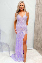 Kalani |Mermaid V Neck Sequined Lace Prom Dress with Slit by KissProm