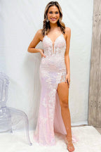 Kalani |Mermaid V Neck Sequined Lace Prom Dress with Slit by KissProm