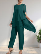 Separates Jumpsuit/Pantsuit Scoop Ankle-Length Chiffon Mother of the Bride Dress
