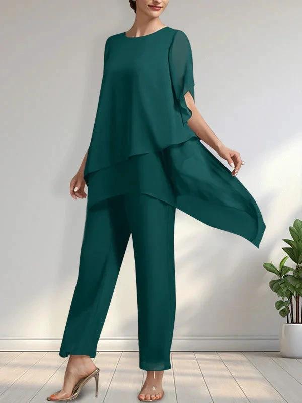 Separates Jumpsuit/Pantsuit Scoop Ankle-Length Chiffon Mother of the Bride Dress by Dreamylily