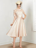 A-Line/Princess Scoop Tea-Length Mother of the Bride Dresses by Dreamylily
