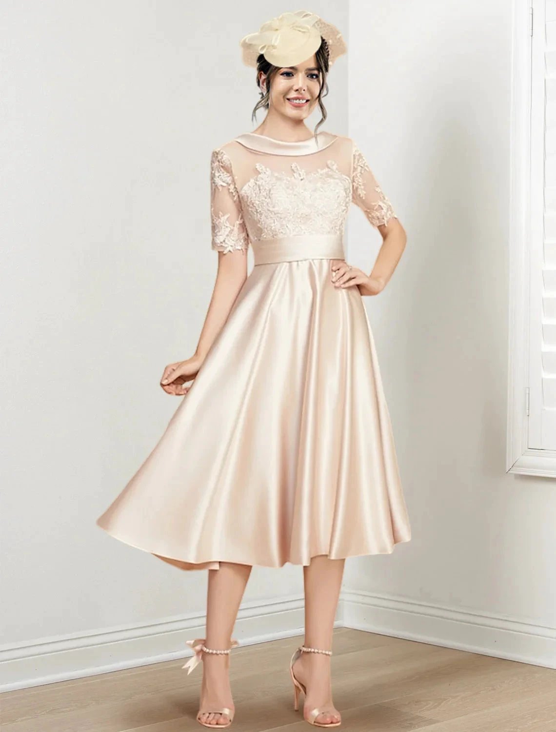 A-Line/Princess Scoop Tea-Length Mother of the Bride Dresses by Dreamylily