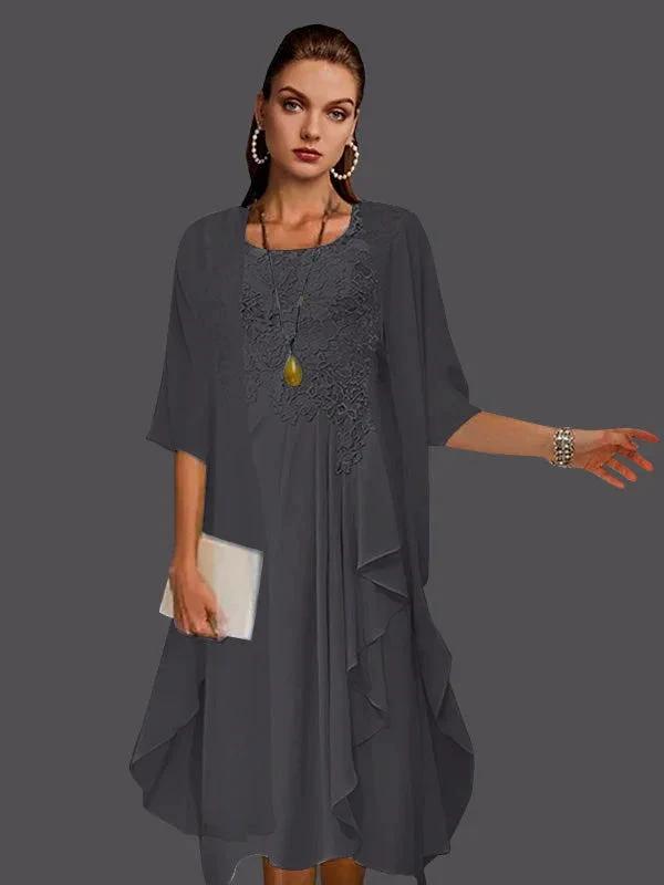 Two Piece A-Line Chiffon Lace Sleeveless Jacket Dresses with Pleats Appliques by Dreamylily