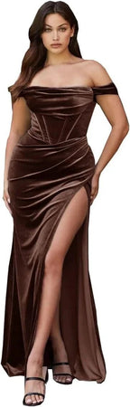 Women's Velvet Slit Mermaid Prom Dress Long Off Shoulder Bridesmaid Dress Strapless Party Gown by Sunnderly