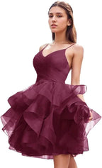 Puffy Ruffle Short Homecoming Dress Tull Tutu Prom Dress V Neck Formal Party Gown by Sunnderly