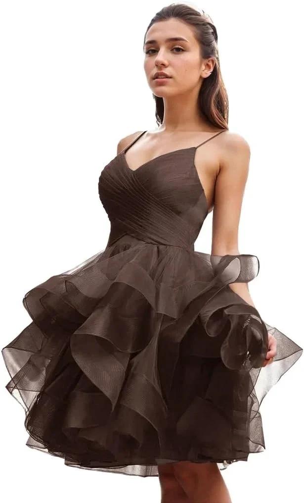 Puffy Ruffle Short Homecoming Dress Tull Tutu Prom Dress V Neck Formal Party Gown by Sunnderly