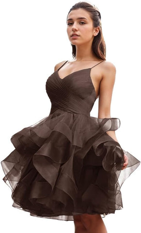 Puffy Ruffle Short Homecoming Dress Tull Tutu Prom Dress V Neck Formal Party Gown