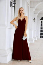 Ladies Chiffon Spaghetti Strap V Neck Front Slit Floor Length Bridesmaid Evening Dress Prom Party Wedding Evening Dress 28116 by numbersea