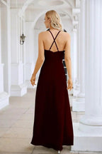 Ladies Chiffon Spaghetti Strap V Neck Front Slit Floor Length Bridesmaid Evening Dress Prom Party Wedding Evening Dress 28116 by numbersea
