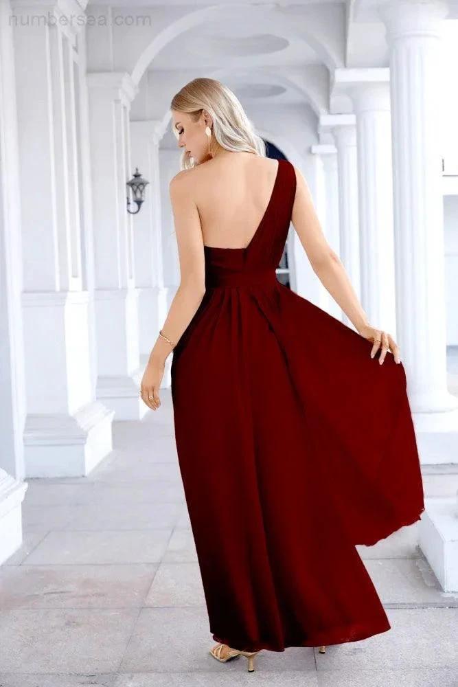 Ladies Chiffon One Shoulder Bridesmaid Evening Dress Wedding Party Evening Dress 28133 by numbersea