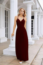 Ladies Chiffon Spaghetti Strap V Neck Front Slit Floor Length Bridesmaid Evening Dress Prom Party Wedding Evening Dress 28116 by numbersea