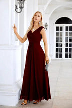 Ladies Chiffon V Neck Sleeveless Floor Length Bridesmaid Evening Dress Wedding Party Evening Dress 28126 by numbersea