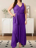 A-Line V-Neck Ruched Metallic Mesh Dress by Dreamylily