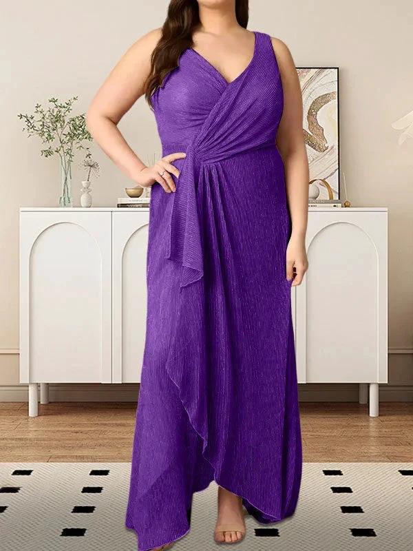 A-Line V-Neck Ruched Metallic Mesh Dress by Dreamylily
